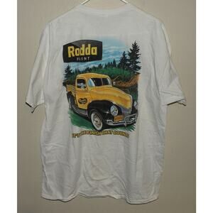 Gildan Ultra Men’s XL SS Rodda Paint T Shirt White Yellow Classic Truck HTRODDA